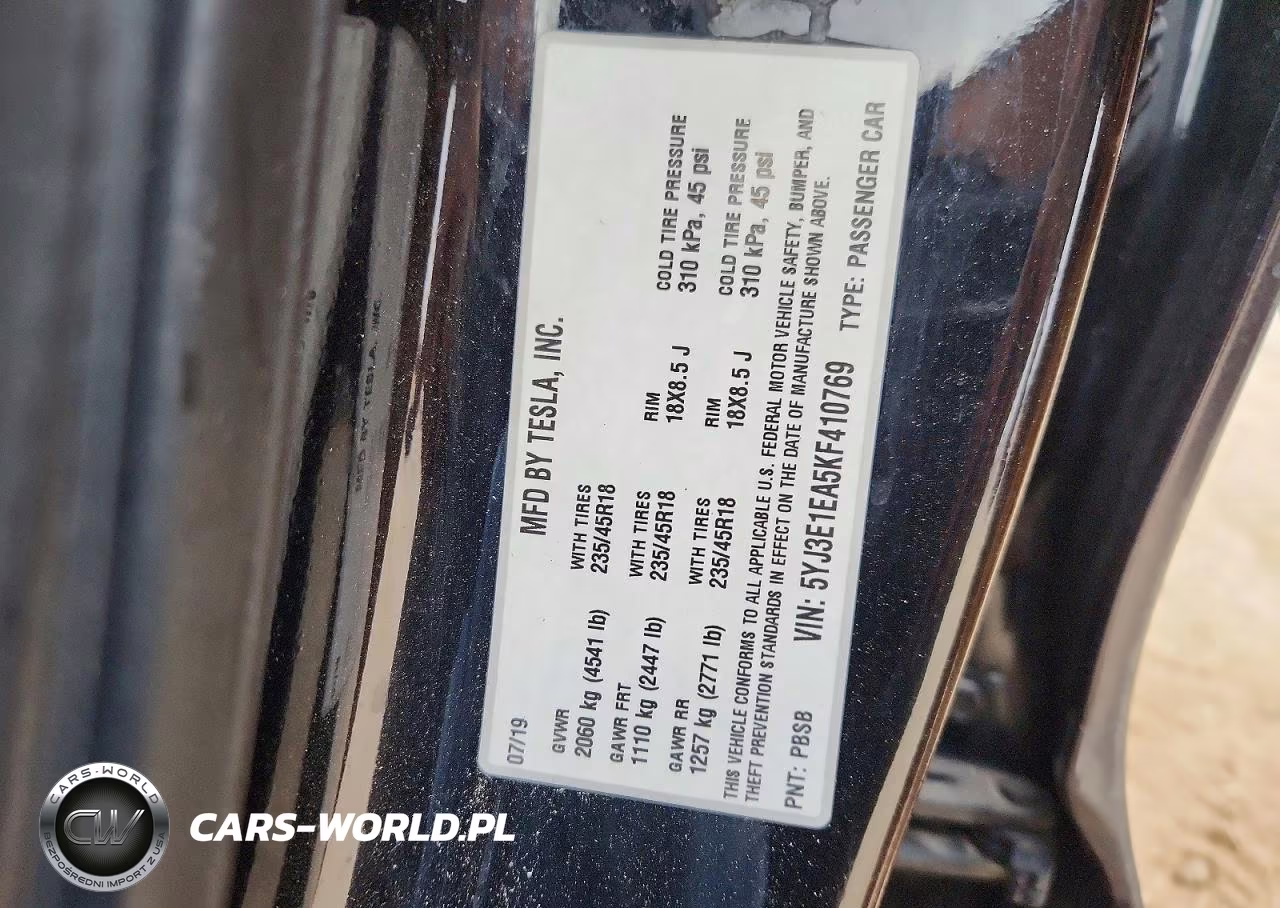 2019 Tesla Model 3 VIN:5YJ3E1EA5KF410769 - 12