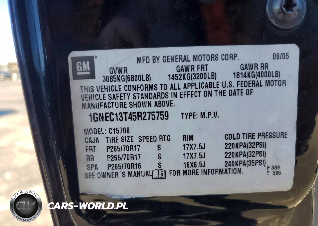 2005 Chevrolet Tahoe C1500 VIN:1GNEC13T45R275759 - 12