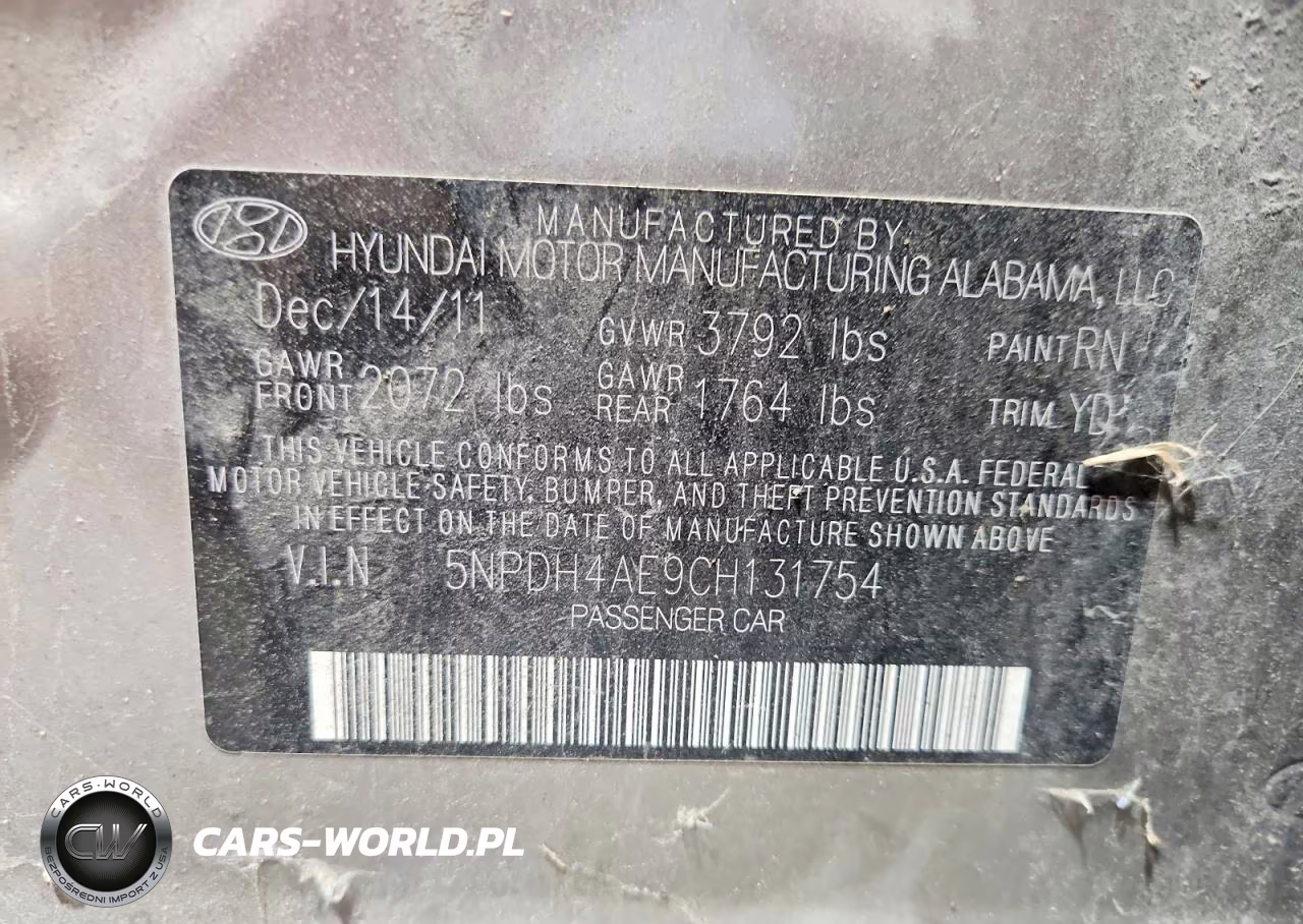 2012 Hyundai Elantra Limited VIN:5NPDH4AE9CH131754 - 12