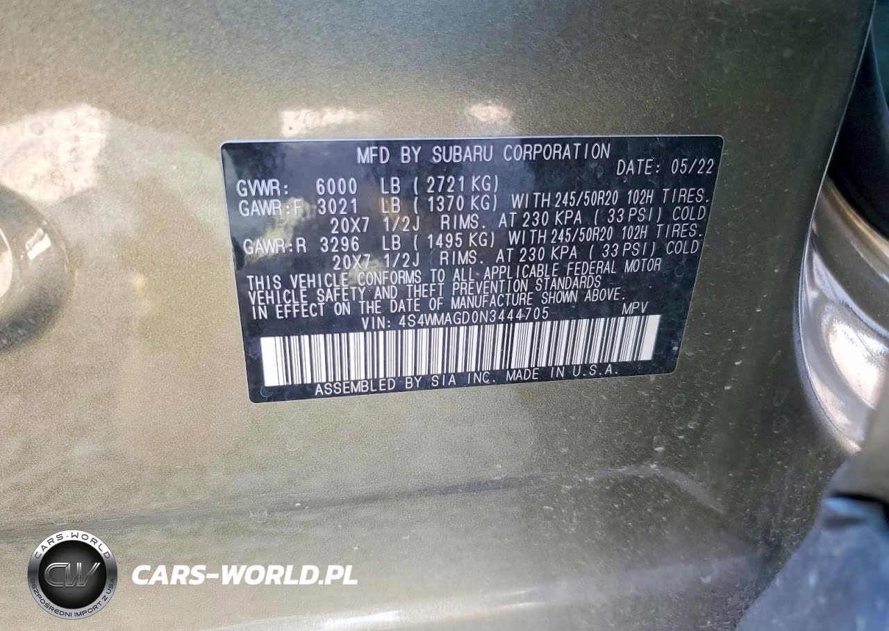 2022 Subaru Ascent Onyx Edition VIN:4S4WMAGD0N3444705 - 14