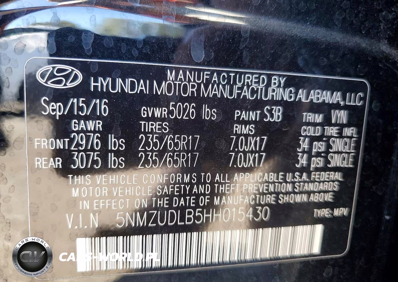 2017 Hyundai Santa Fe Sport 2.4L VIN:5NMZUDLB5HH015430 - 14