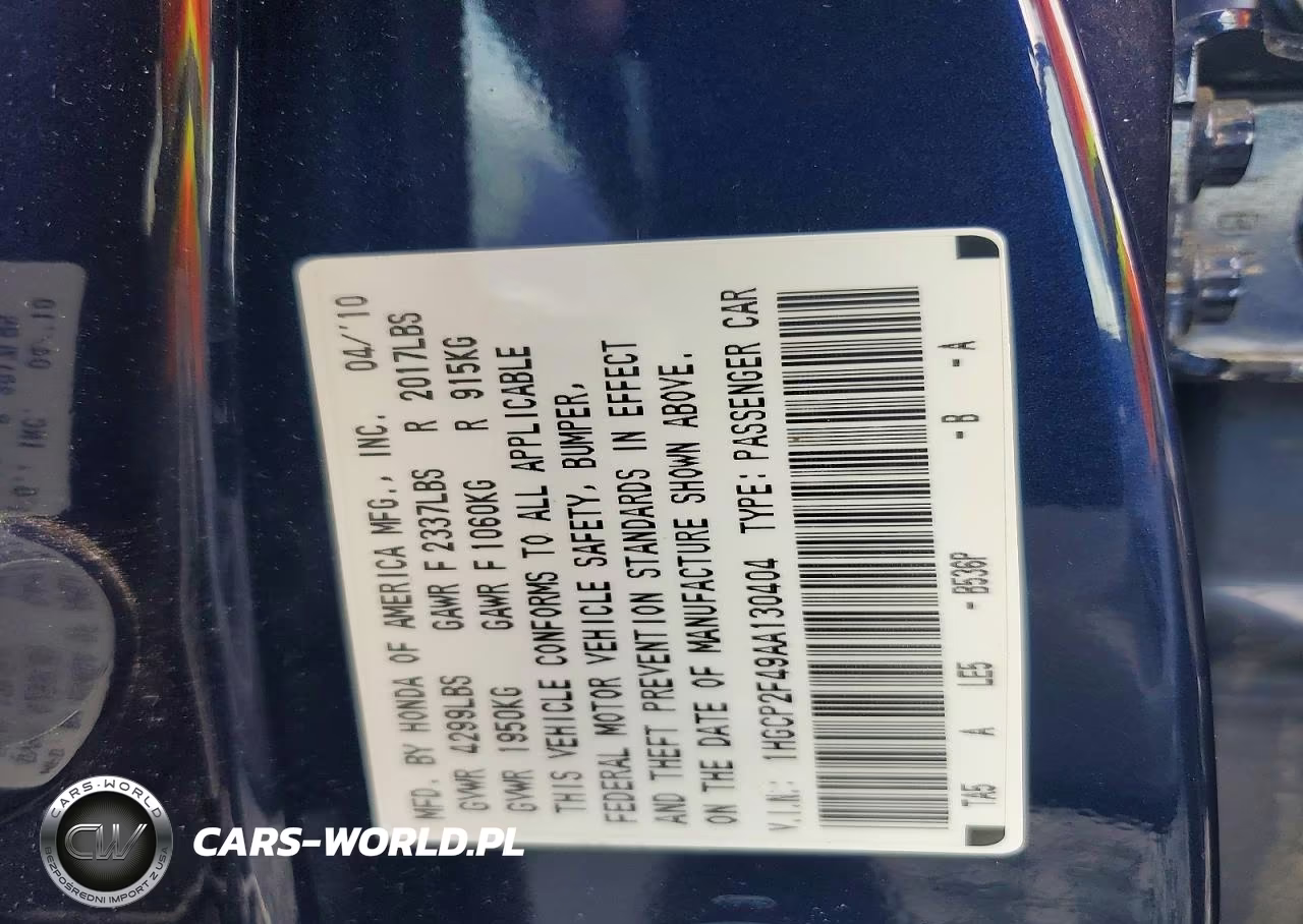 2010 Honda Accord Lxp VIN:1HGCP2F49AA130404 - 12