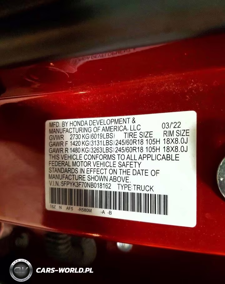 2022 Honda Ridgeline Rtl VIN:5FPYK3F70NB018162 - 12