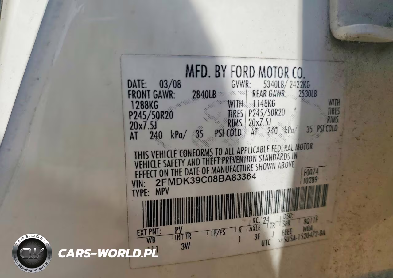 2008 Ford Edge Limited VIN:2FMDK39C08BA83364 - 12