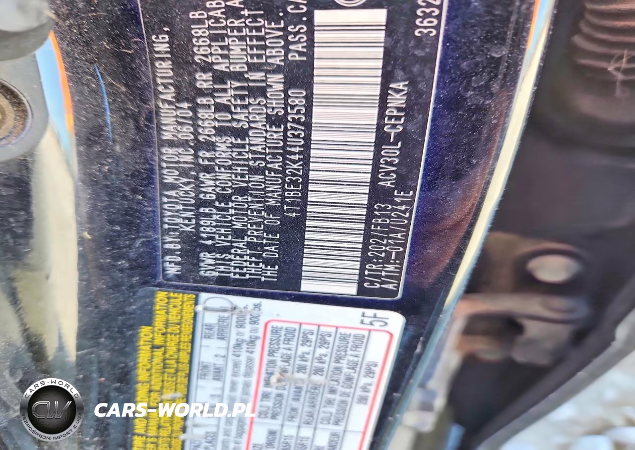2004 Toyota Camry Le VIN:4T1BE32K44U373580 - 12