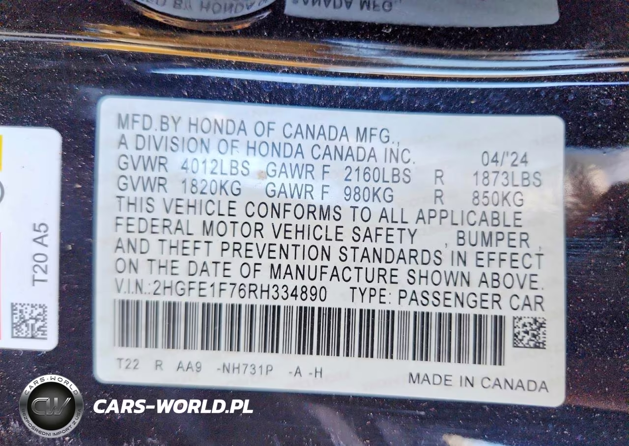 2024 Honda Civic Ex VIN:2HGFE1F76RH334890 - 12