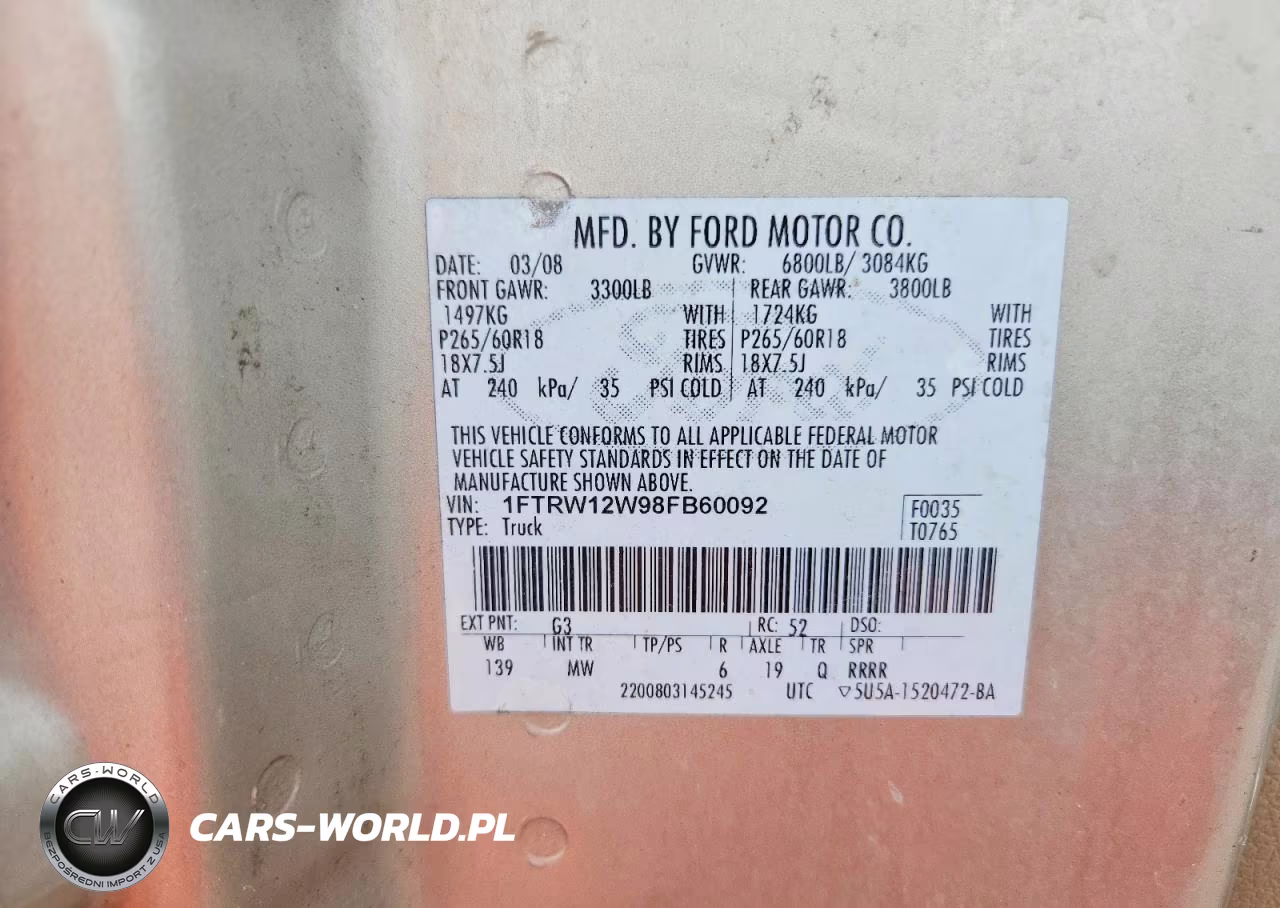 2008 Ford F150 Supercrew VIN:1FTRW12W98FB60092 - 12