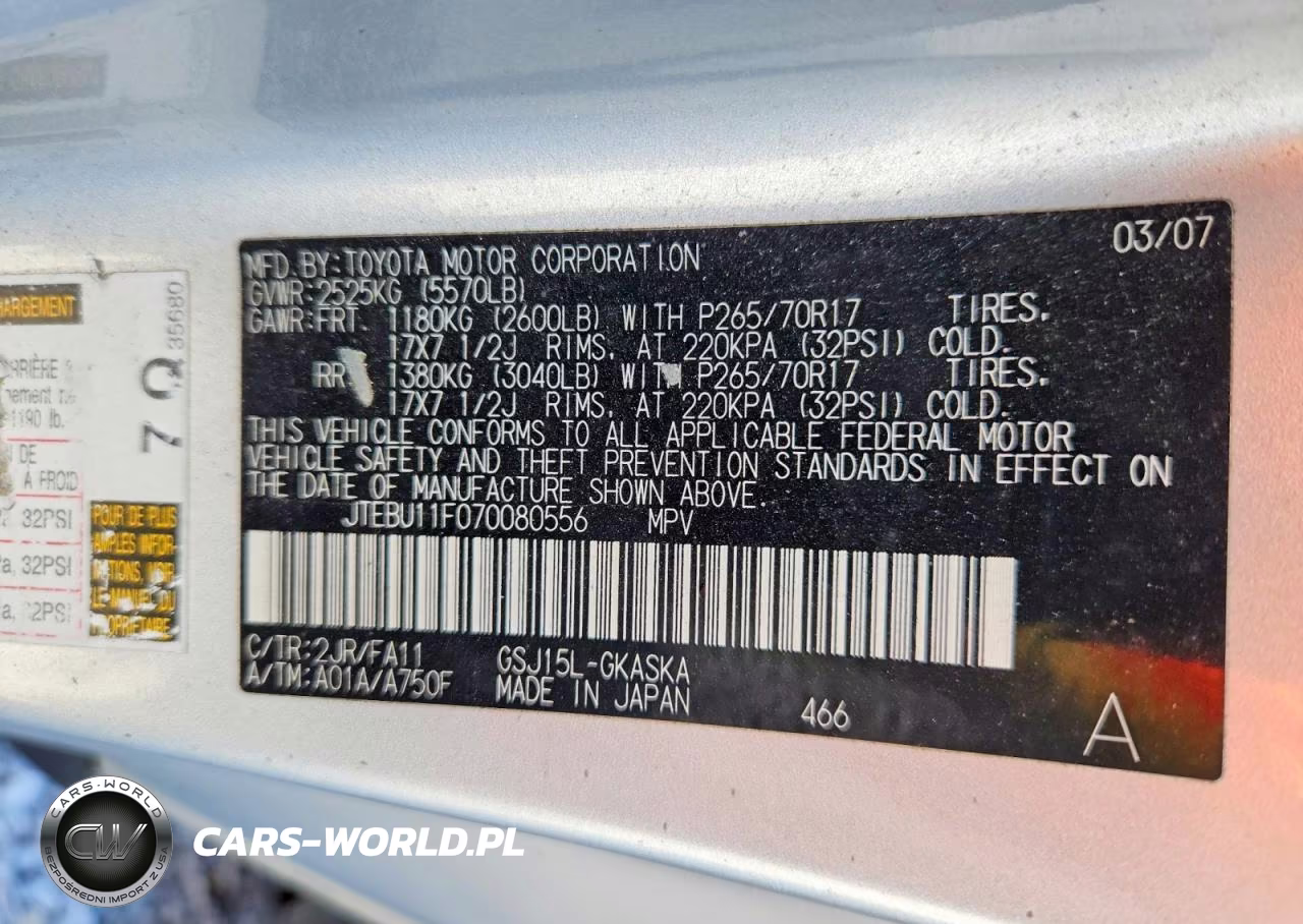 2007 Toyota Fj Cruiser Base VIN:JTEBU11F070080556 - 12