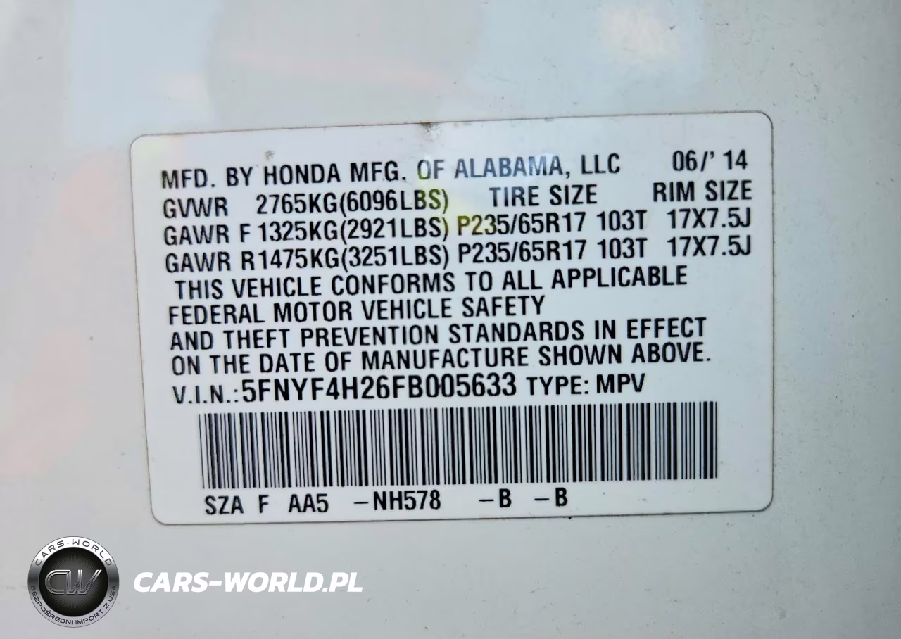 2015 Honda Pilot Lx VIN:5FNYF4H26FB005633 - 14