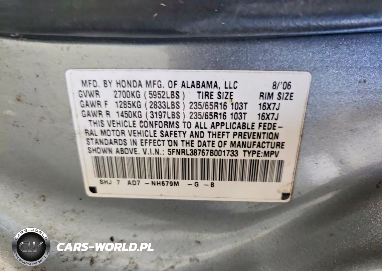 2007 Honda Odyssey Exl VIN:5FNRL38767B001733 - 13