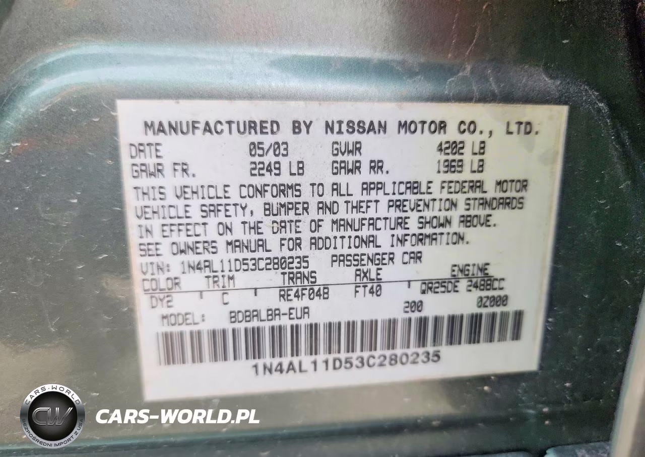 2003 Nissan Altima 2.5 VIN:1N4AL11D53C280235 - 13