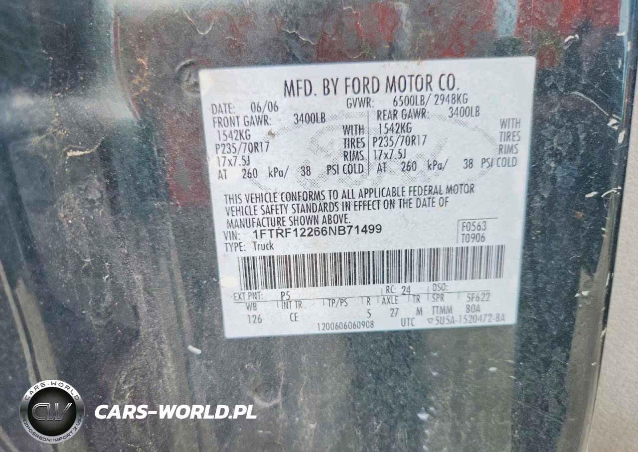 2006 Ford F150 VIN:1FTRF12266NB71499 - 12