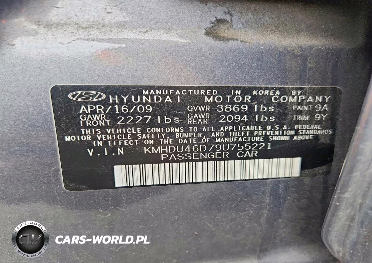 2009 Hyundai Elantra Gls VIN:KMHDU46D79U755221 - 12