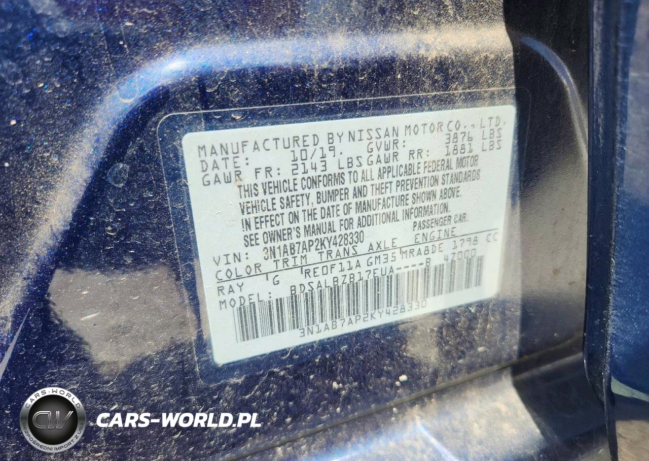 2019 Nissan Sentra S VIN:3N1AB7AP2KY428330 - 13