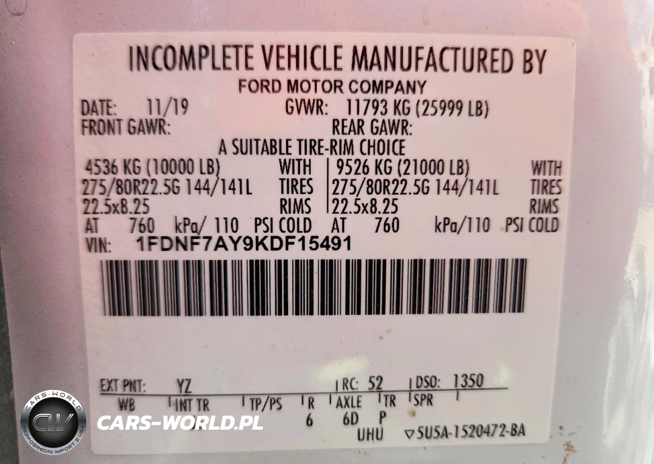 2019 Ford F750 Super Duty VIN:1FDNF7AY9KDF15491 - 12