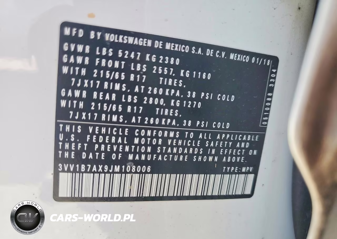 2018 Volkswagen Tiguan S VIN:3VV1B7AX9JM108006 - 13