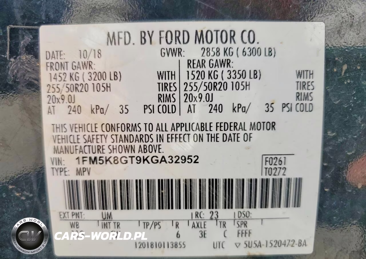 2019 Ford Explorer Sport VIN:1FM5K8GT9KGA32952 - 13