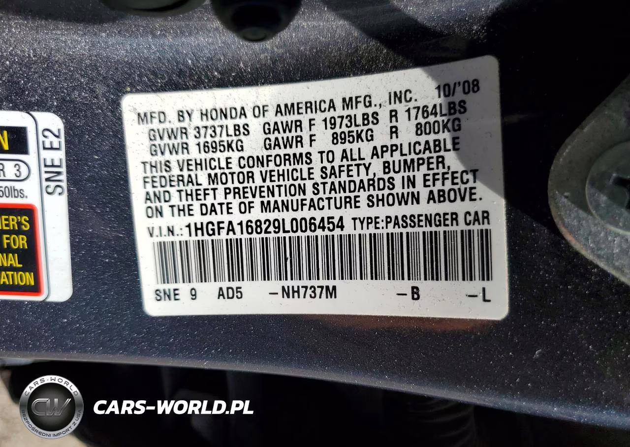 2009 Honda Civic Ex VIN:1HGFA16829L006454 - 13