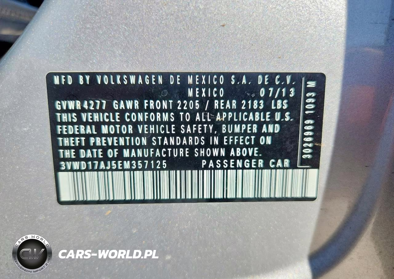 2014 Volkswagen Jetta Se VIN:3VWD17AJ5EM357125 - 12