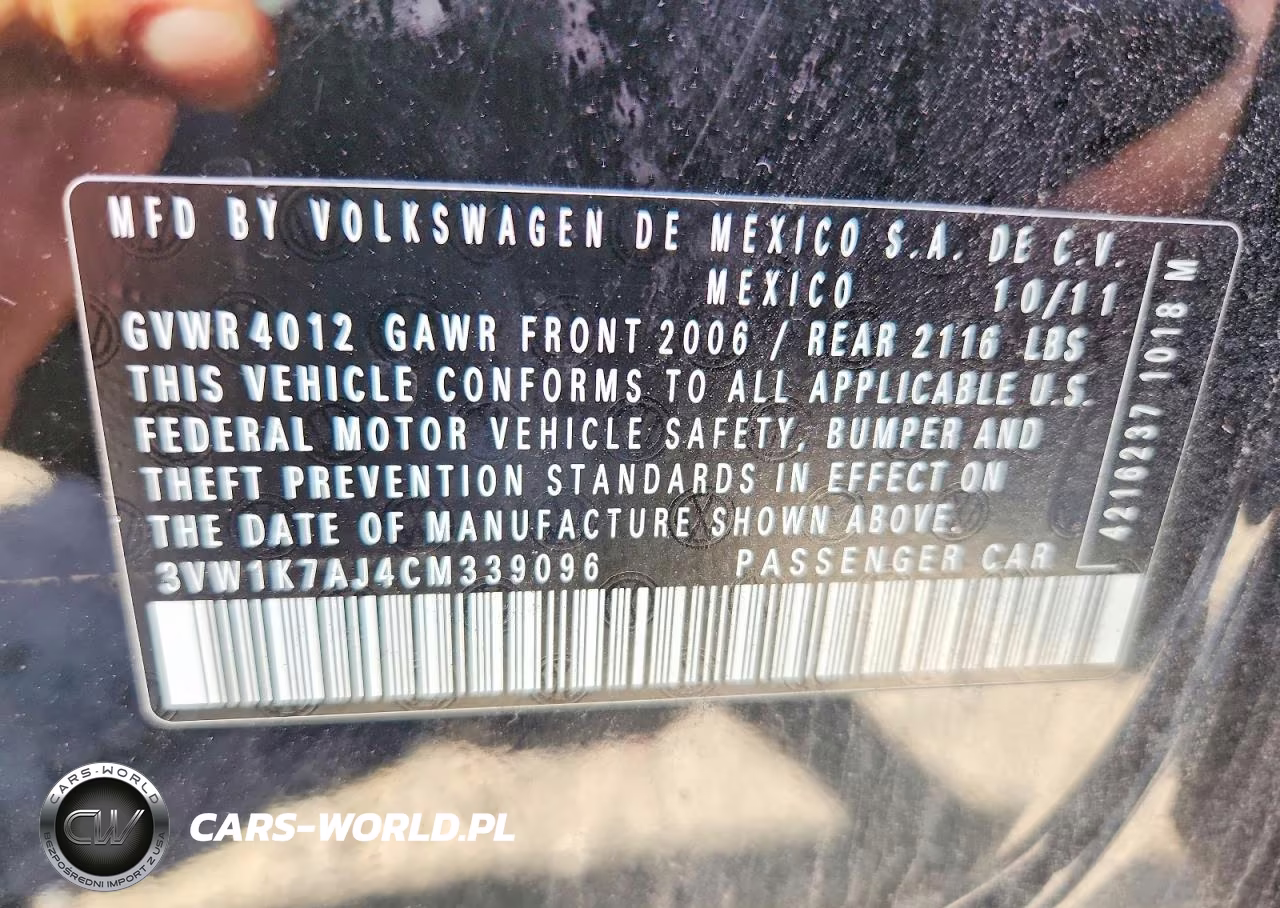2012 Volkswagen Jetta Base VIN:3VW1K7AJ4CM339096 - 12