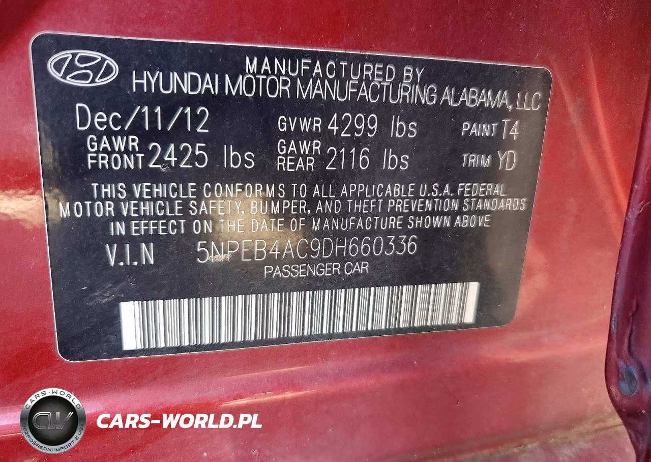 2013 Hyundai Sonata Gls VIN:5NPEB4AC9DH660336 - 12
