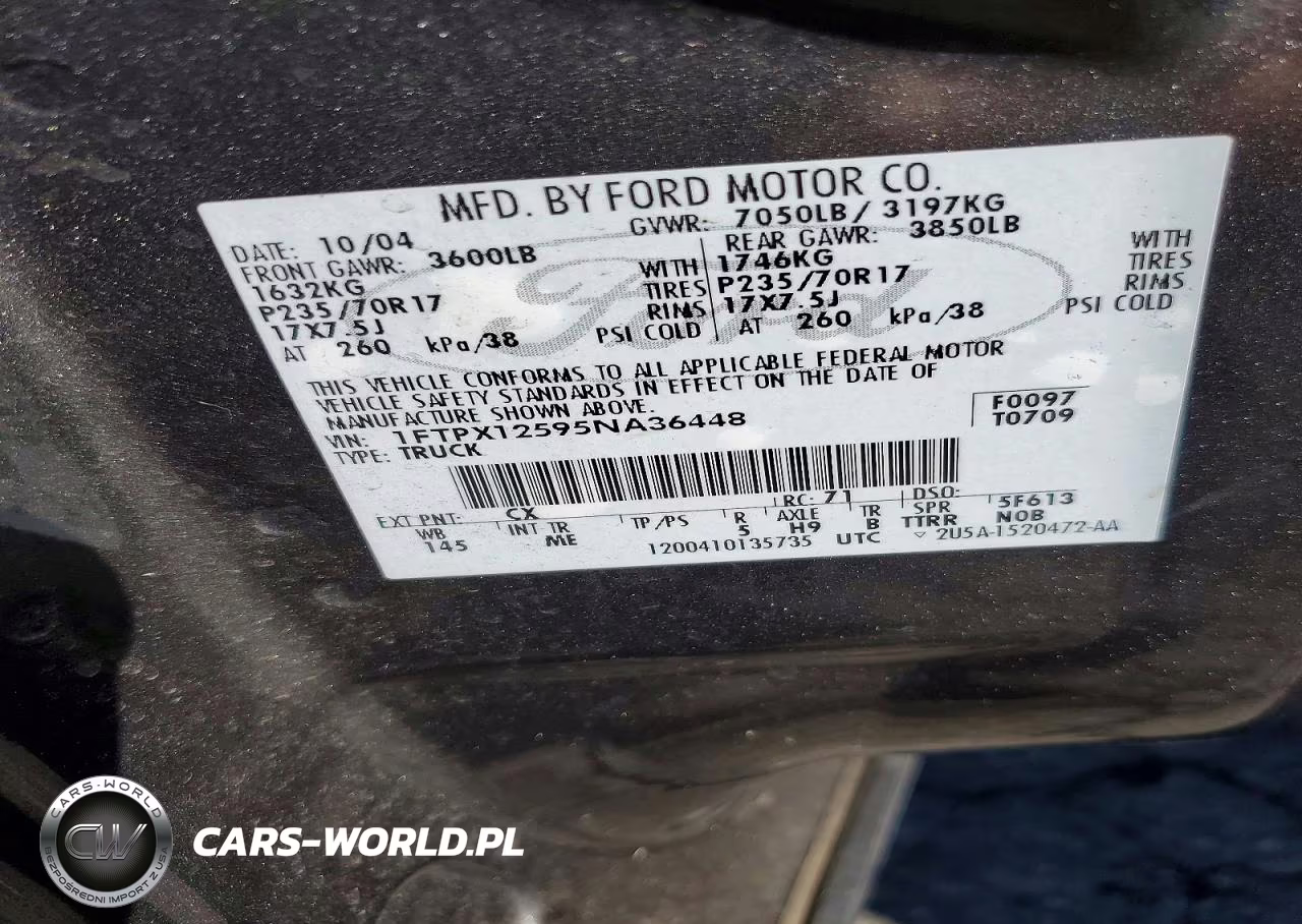2005 Ford F150 VIN:1FTPX12595NA36448 - 12