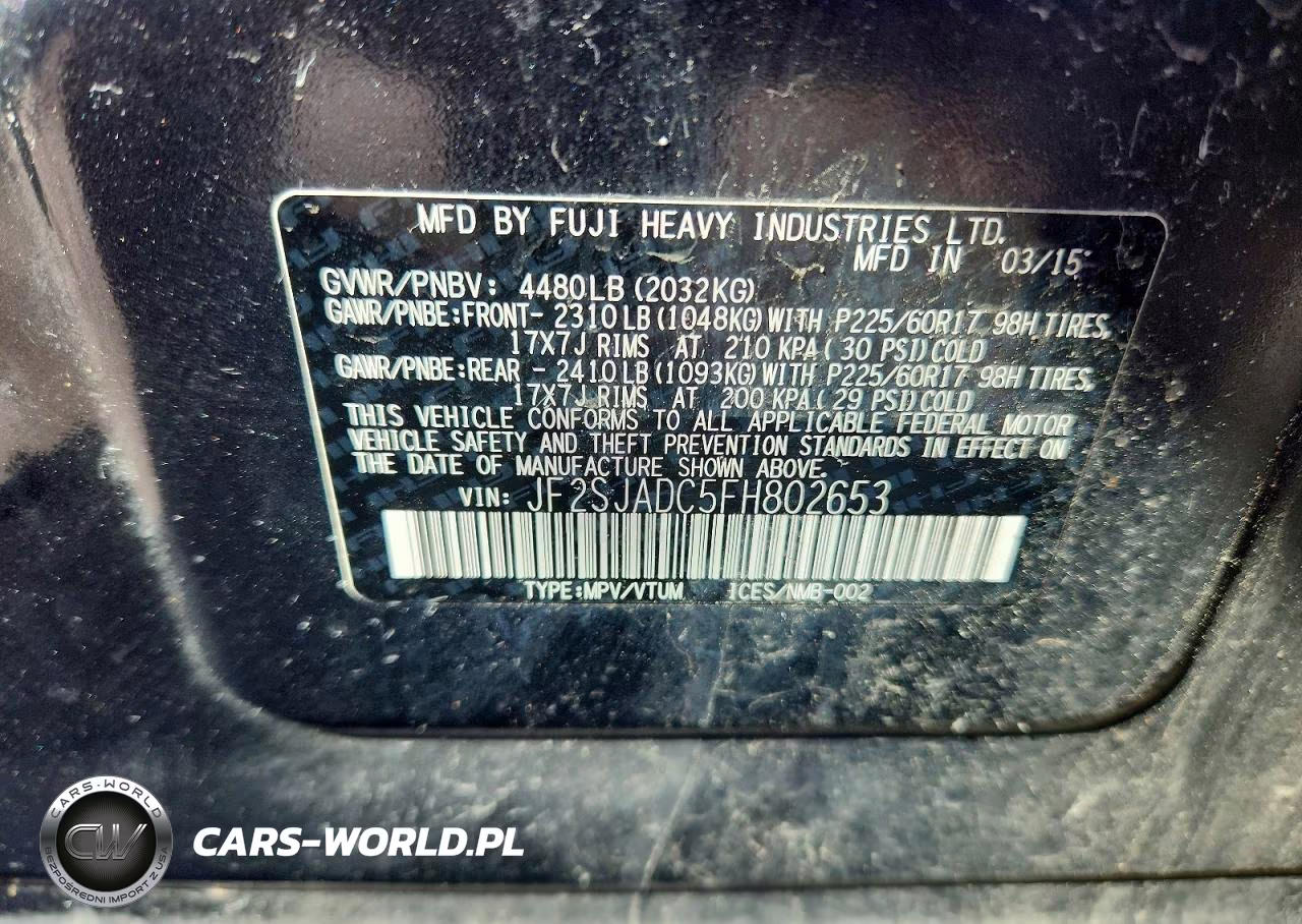 2015 Subaru Forester 2.5I Premium VIN:JF2SJADC5FH802653 - 14