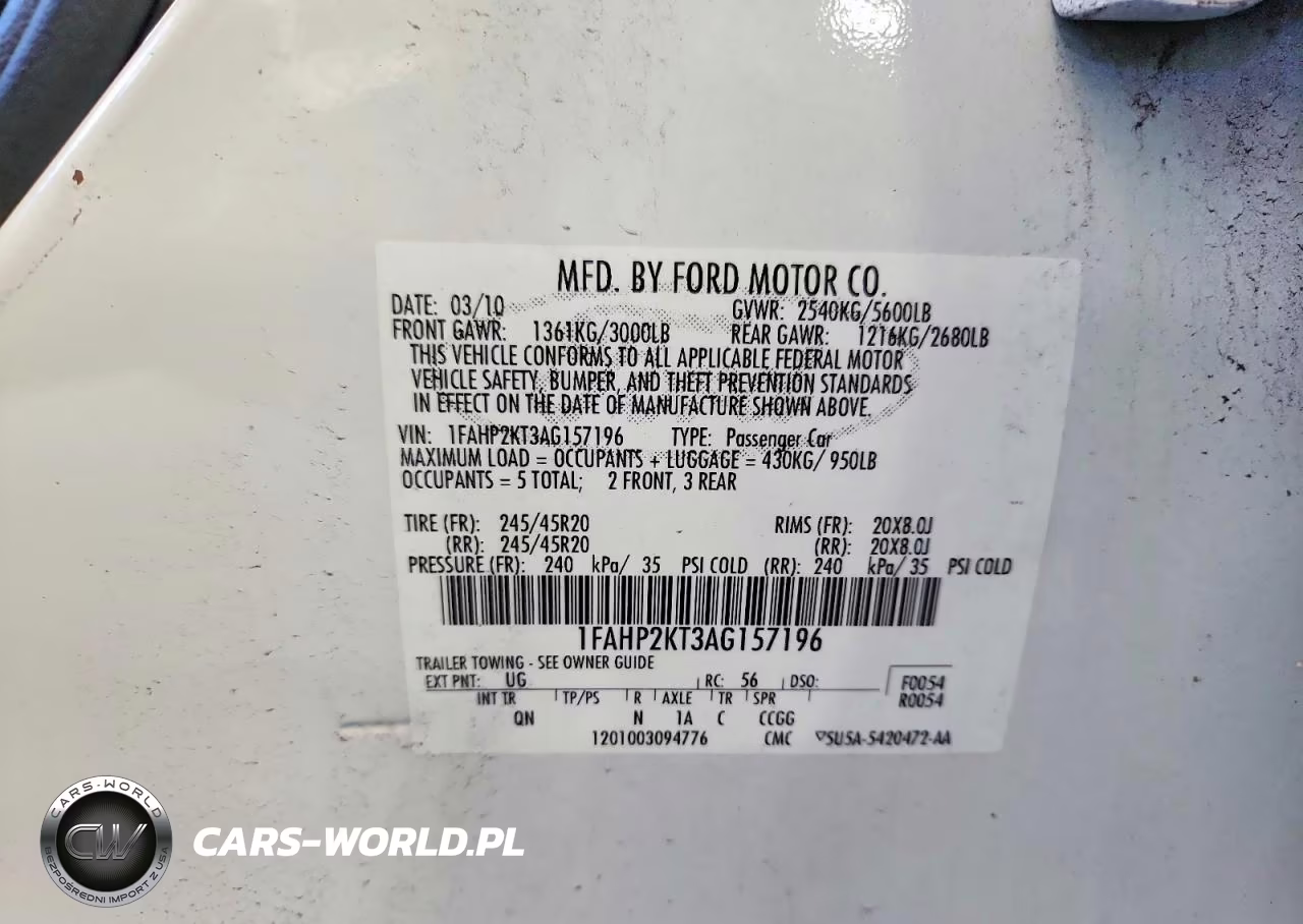 2010 Ford Taurus Sho VIN:1FAHP2KT3AG157196 - 12