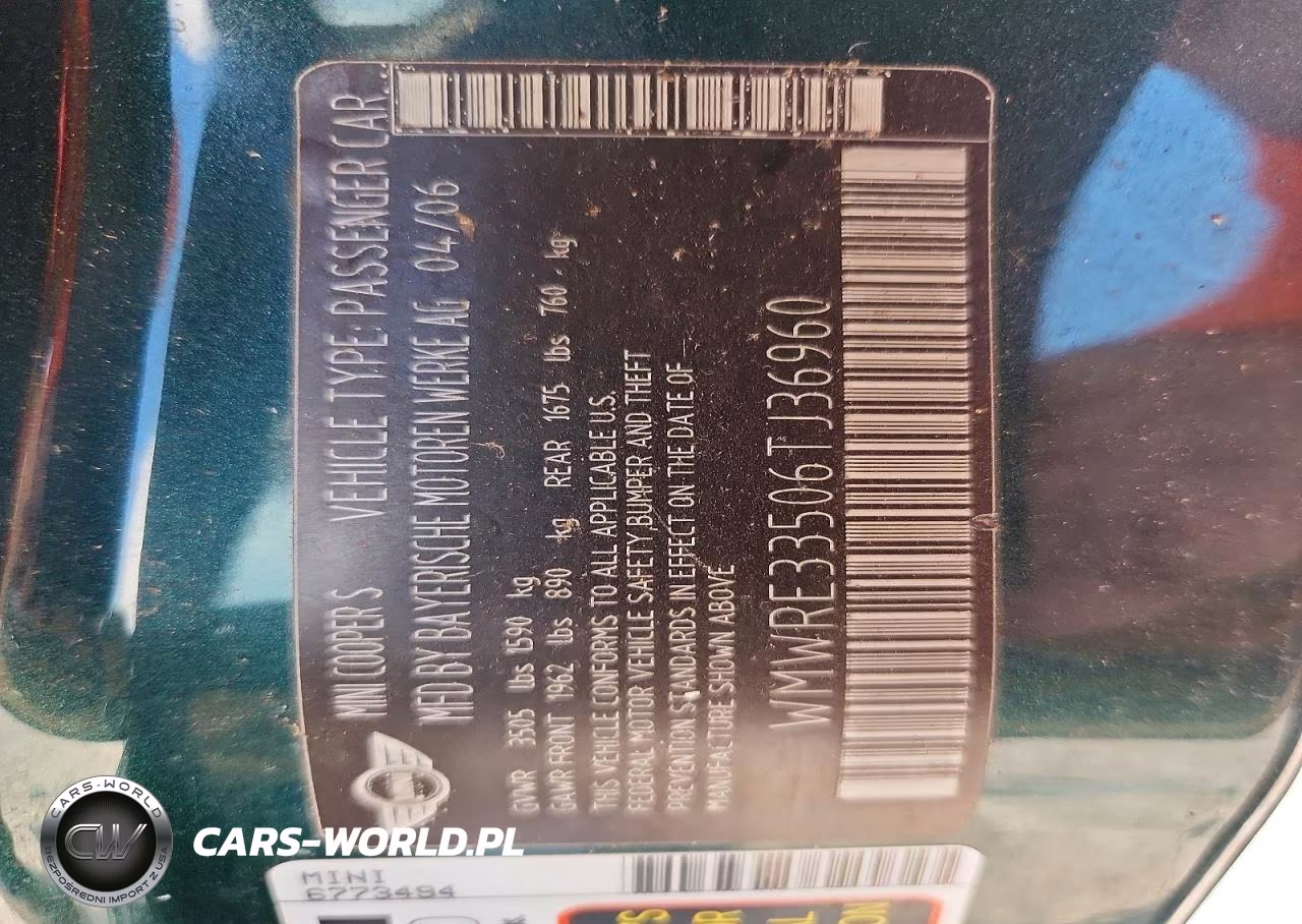 2006 Mini Cooper S VIN:WMWRE33506TJ36960 - 12
