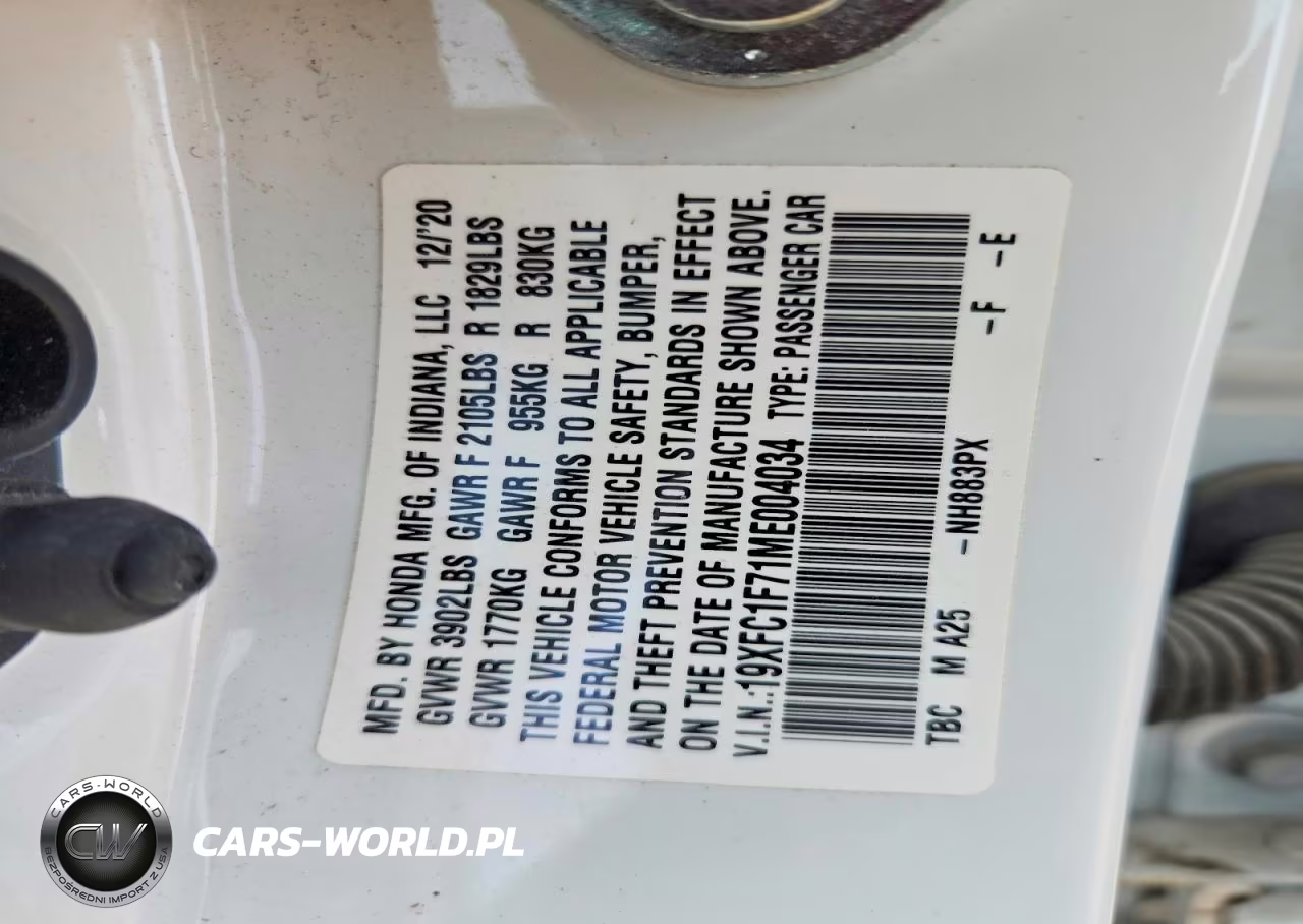 2021 Honda Civic Exl VIN:19XFC1F71ME004034 - 13