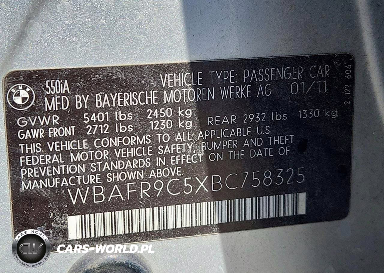 2011 BMW 550 I VIN:WBAFR9C5XBC758325 - 12