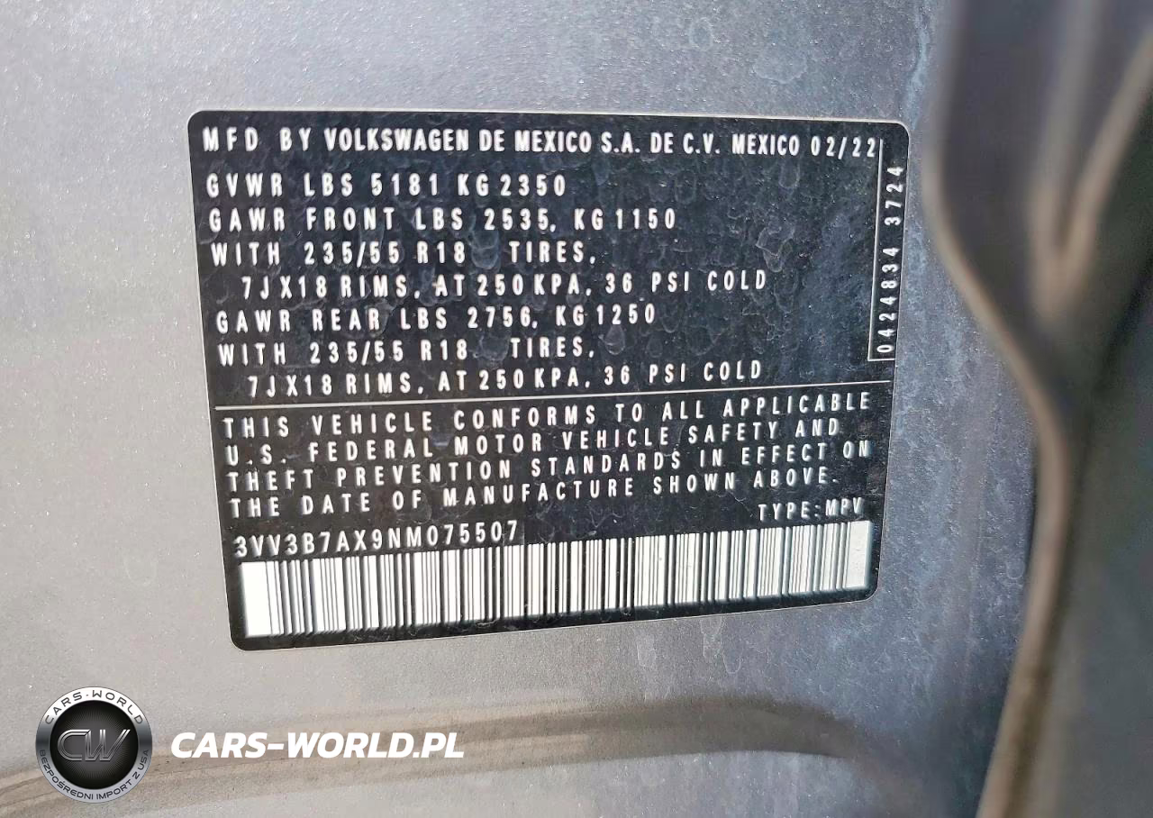 2022 Volkswagen Tiguan Se VIN:3VV3B7AX9NM075507 - 13