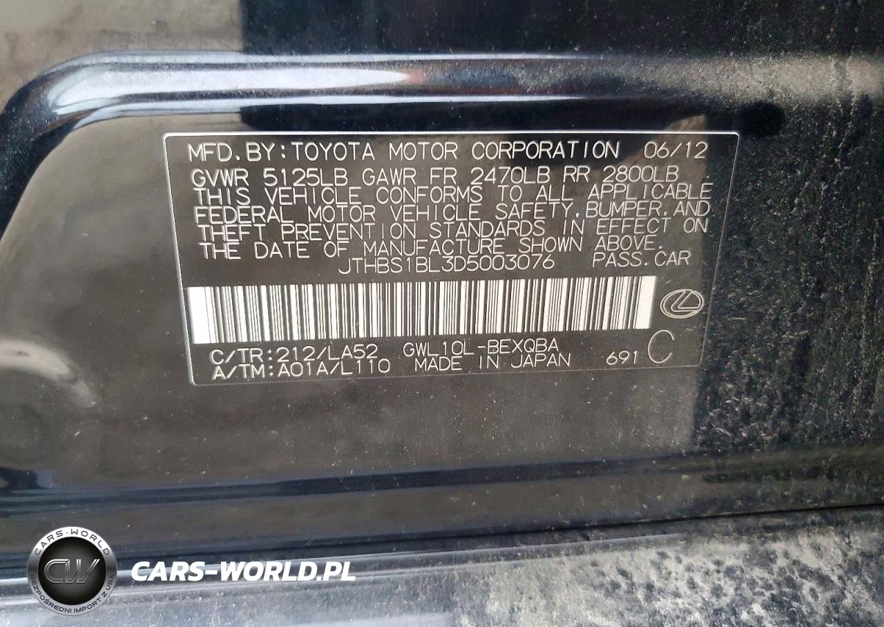 2013 Lexus Gs 450H VIN:JTHBS1BL3D5003076 - 12