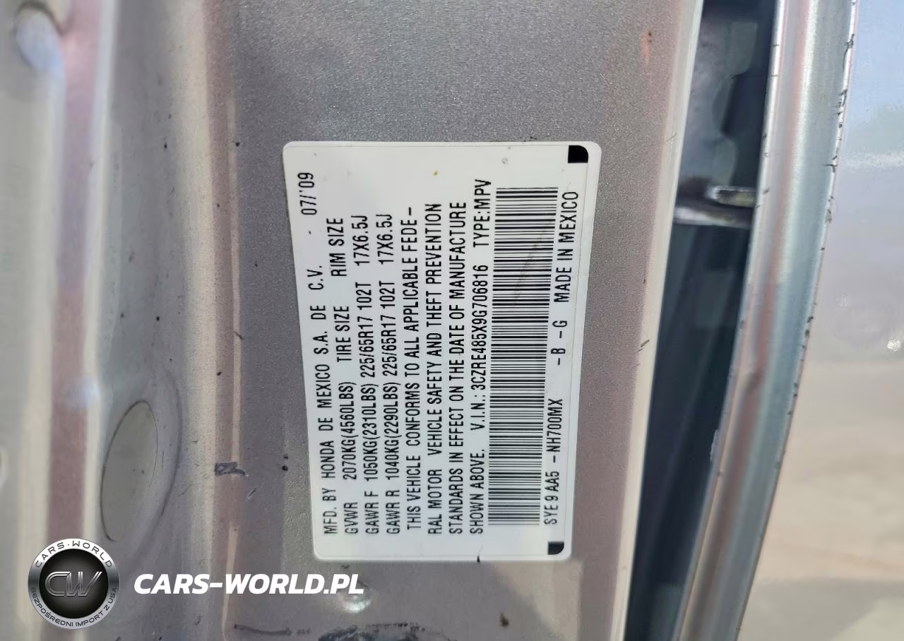 2009 Honda Cr-V Ex VIN:3CZRE485X9G706816 - 13