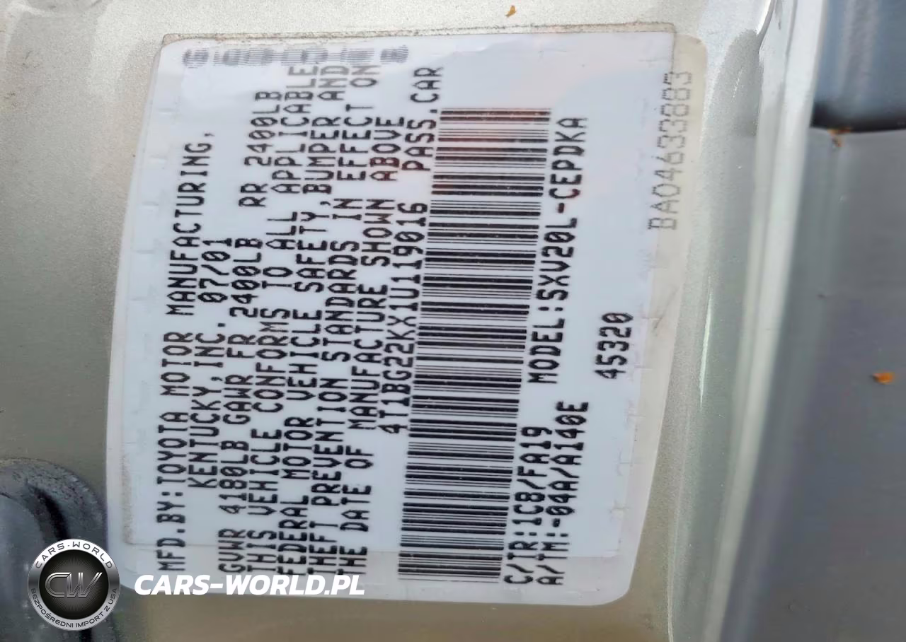 2001 Toyota Camry Ce VIN:4T1BG22KX1U119016 - 12