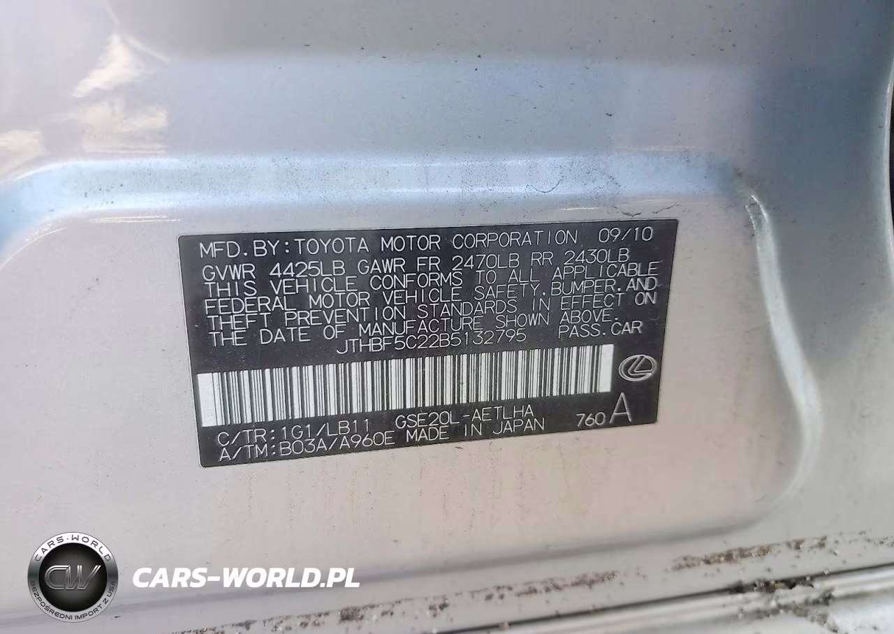 2011 Lexus Is 250 Base VIN:JTHBF5C22B5132795 - 12
