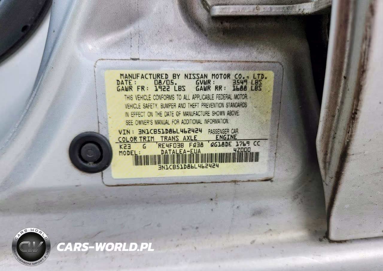 2006 Nissan Sentra 1.8 VIN:3N1CB51D86L462424 - 12