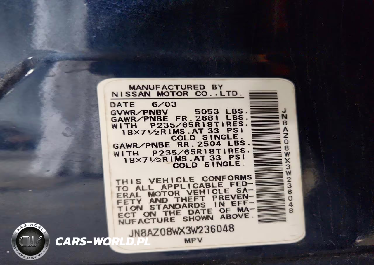 2003 Nissan Murano Sl VIN:JN8AZ08WX3W236048 - 13