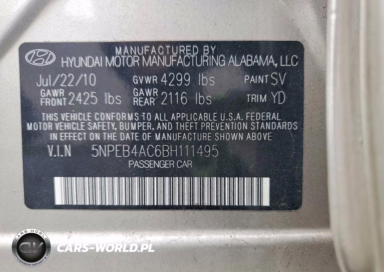 2011 Hyundai Sonata Gls VIN:5NPEB4AC6BH111495 - 12