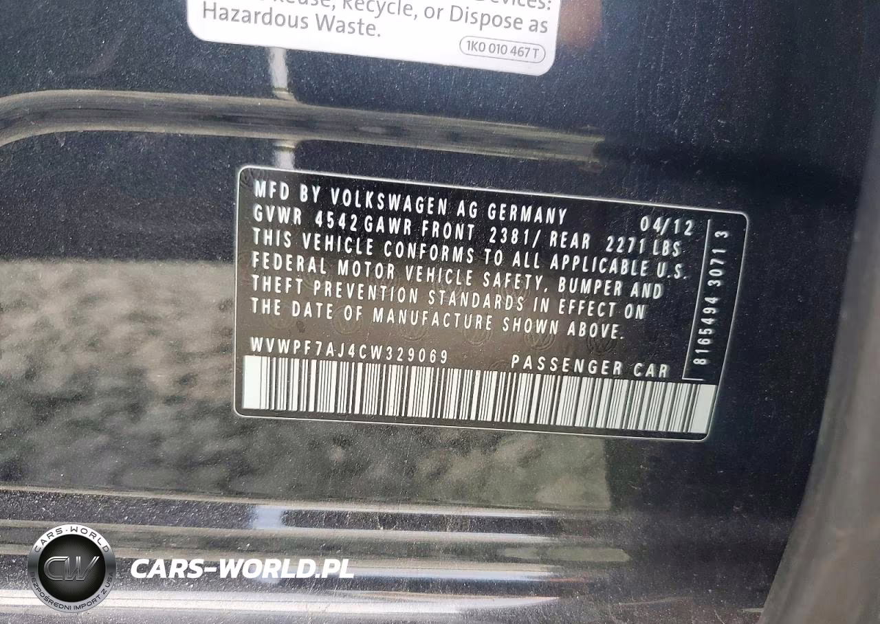 2012 Volkswagen Golf R VIN:WVWPF7AJ4CW329069 - 12