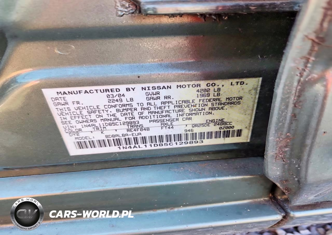 2005 Nissan Altima 2.5 VIN:1N4AL11D85C129893 - 12