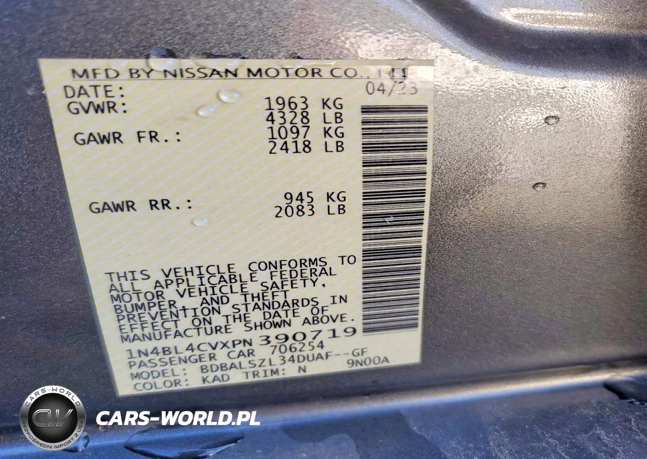 2023 Nissan Altima Sr VIN:1N4BL4CVXPN390719 - 12