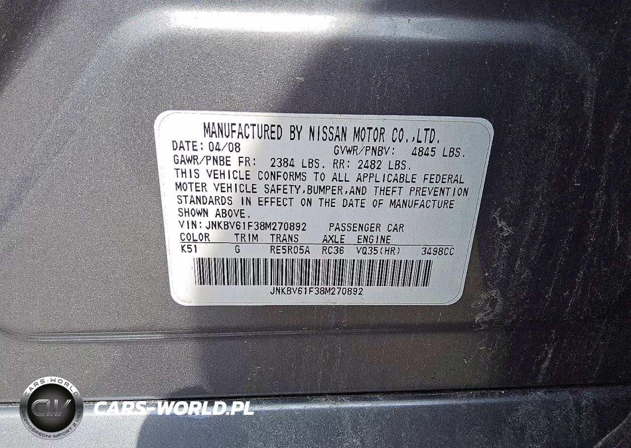 2008 Infiniti G35 X VIN:JNKBV61F38M270892 - 12