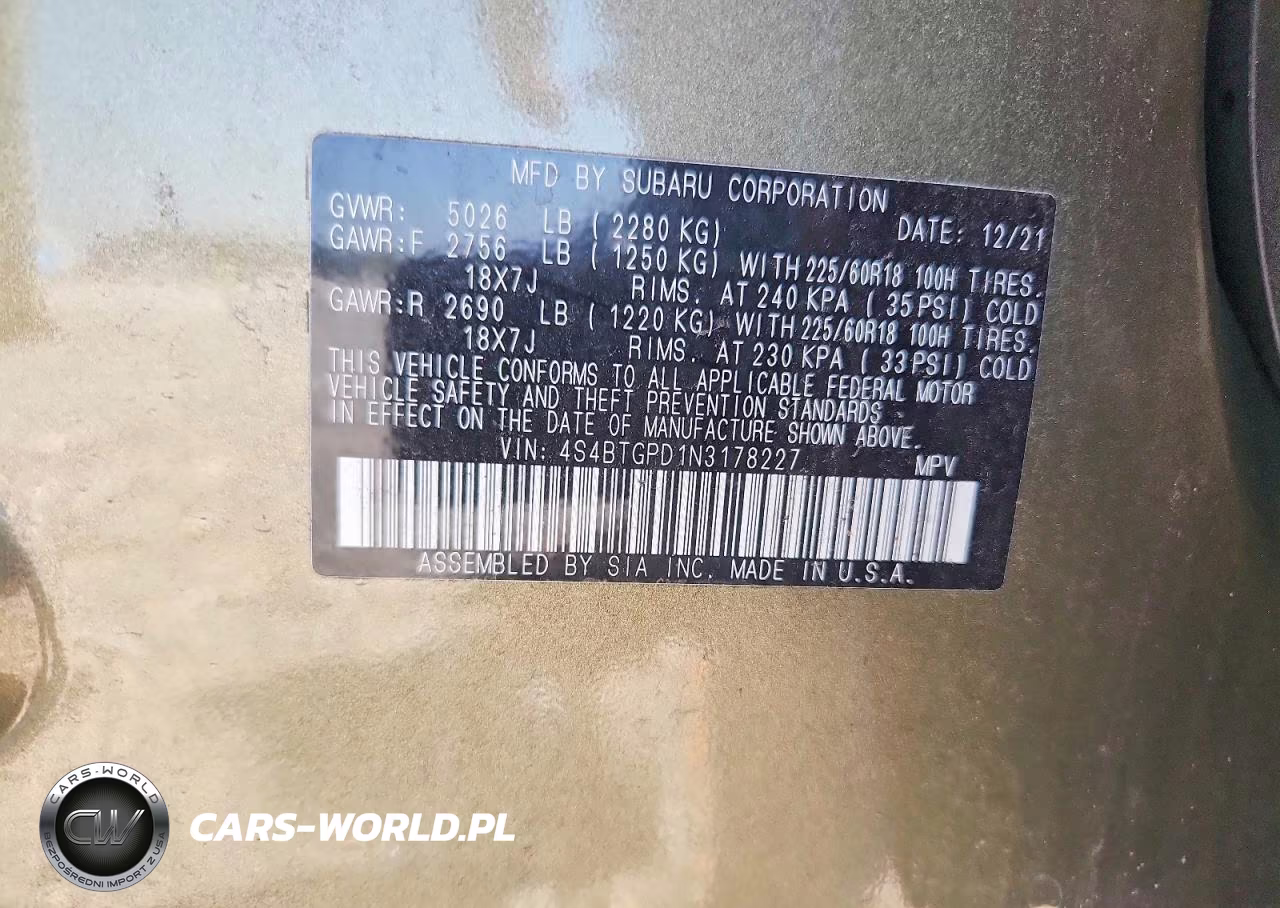 2022 Subaru Outback Touring VIN:4S4BTGPD1N3178227 - 14