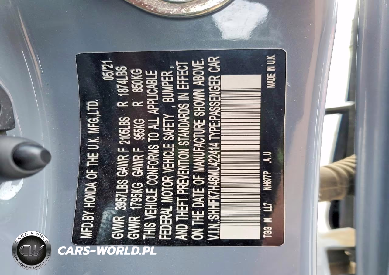 2021 Honda Civic Sport VIN:SHHFK7H46MU422414 - 13