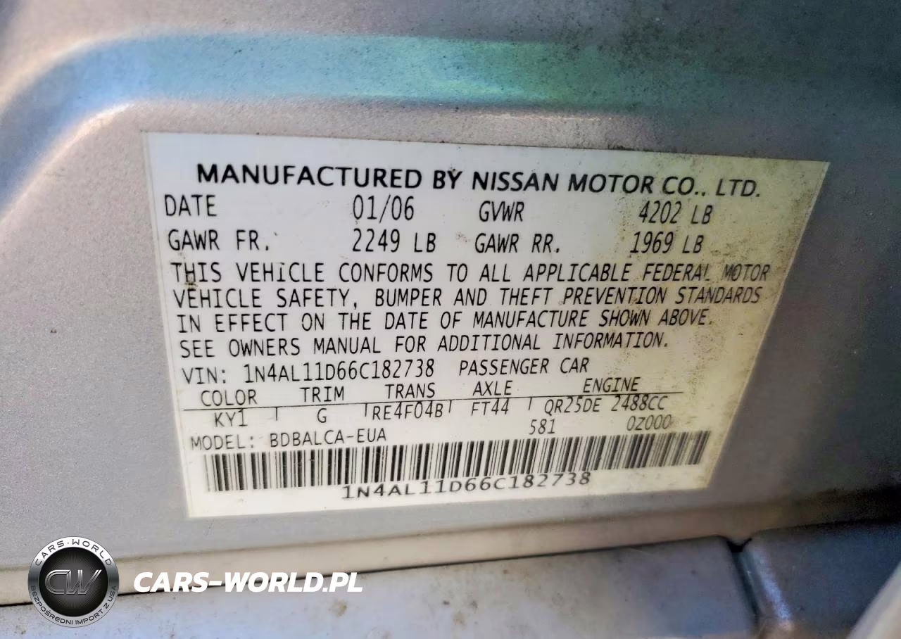 2006 Nissan Altima 2.5 VIN:1N4AL11D66C182738 - 12