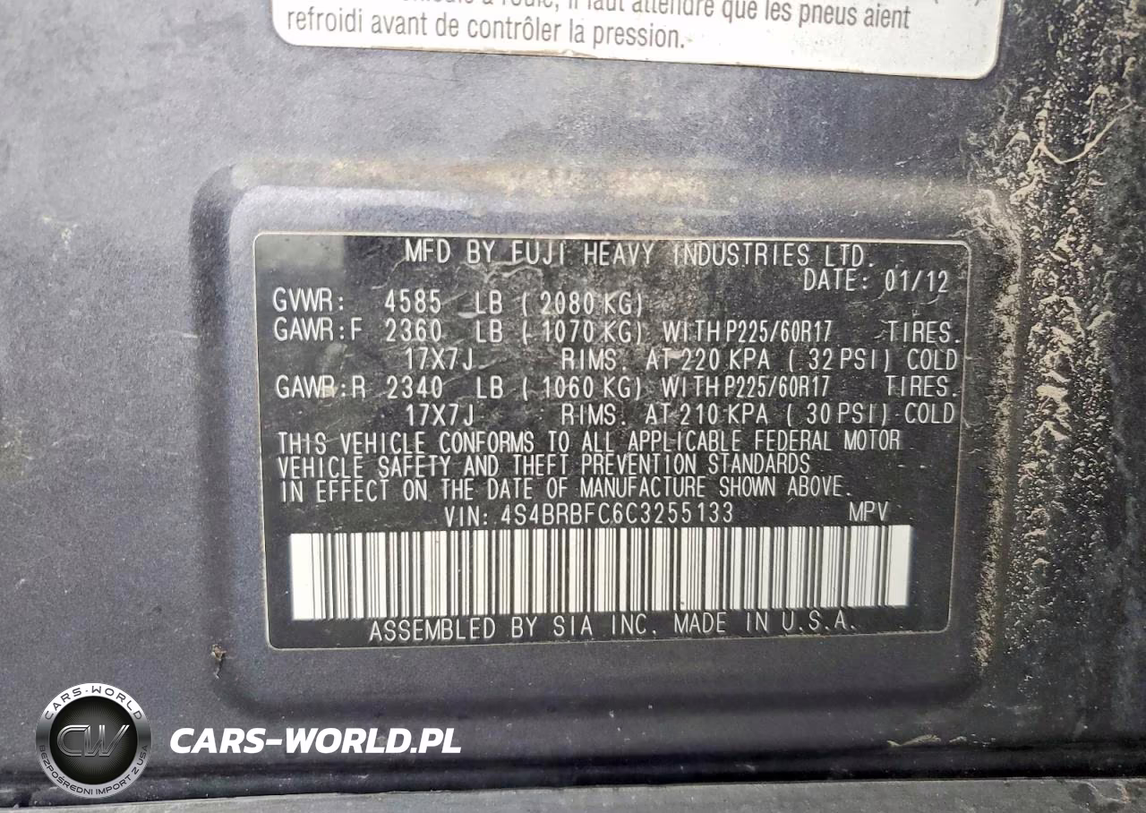 2012 Subaru Outback 2.5I Premium VIN:4S4BRBFC6C3255133 - 12