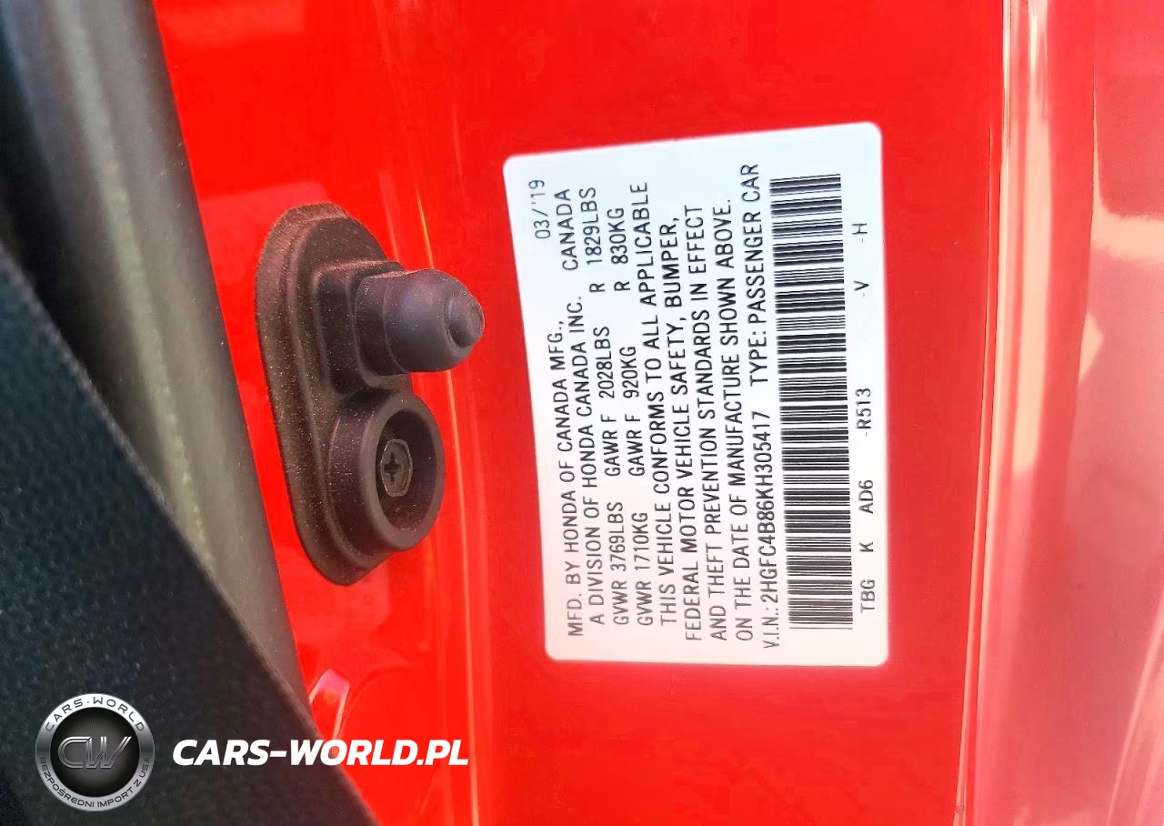 2019 Honda Civic Sport VIN:2HGFC4B86KH305417 - 12