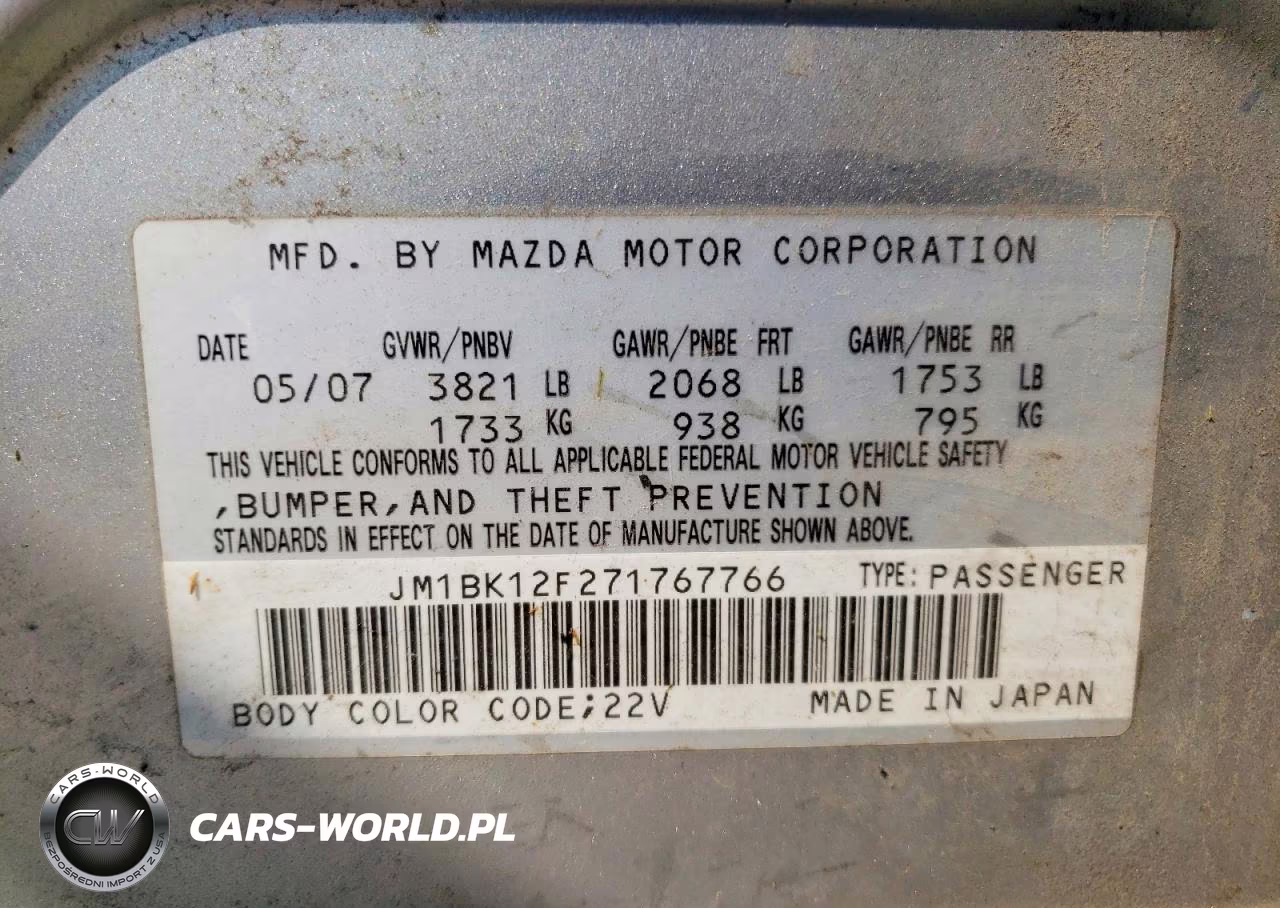 2007 Mazda 3 I VIN:JM1BK12F271767766 - 12