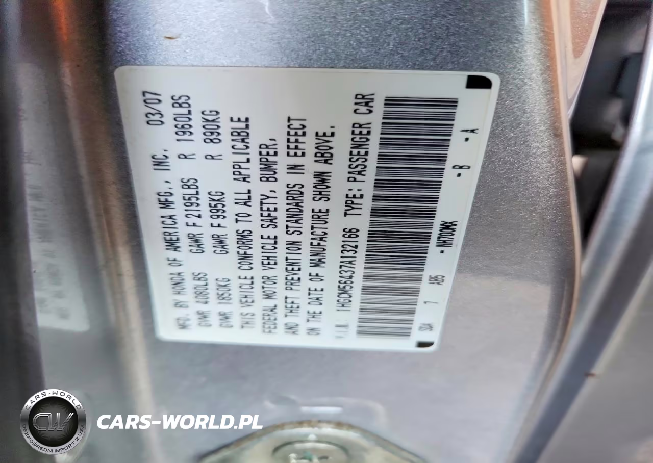 2007 Honda Accord Lx VIN:1HGCM56437A132166 - 12